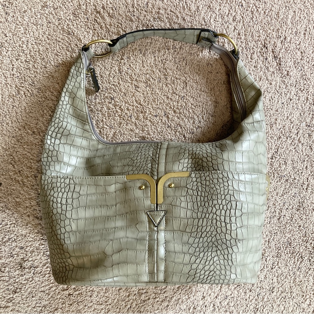 Faux Alligator Skin Handbag Purse Tote Gray
